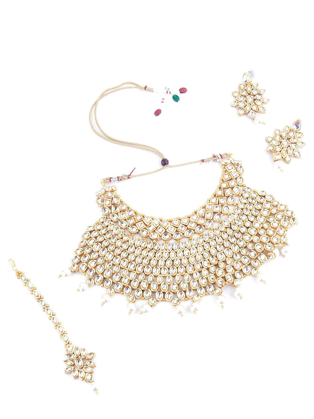 

ODETTE Gold-plated Kundan-Studded & Pearl Beaded Necklace With Earrings
