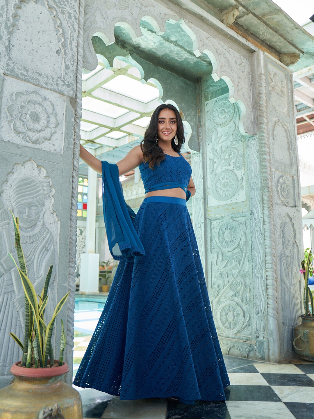 

Vidraa Western Store Embroidered Ready to Wear Lehenga & Blouse With Dupatta, Teal