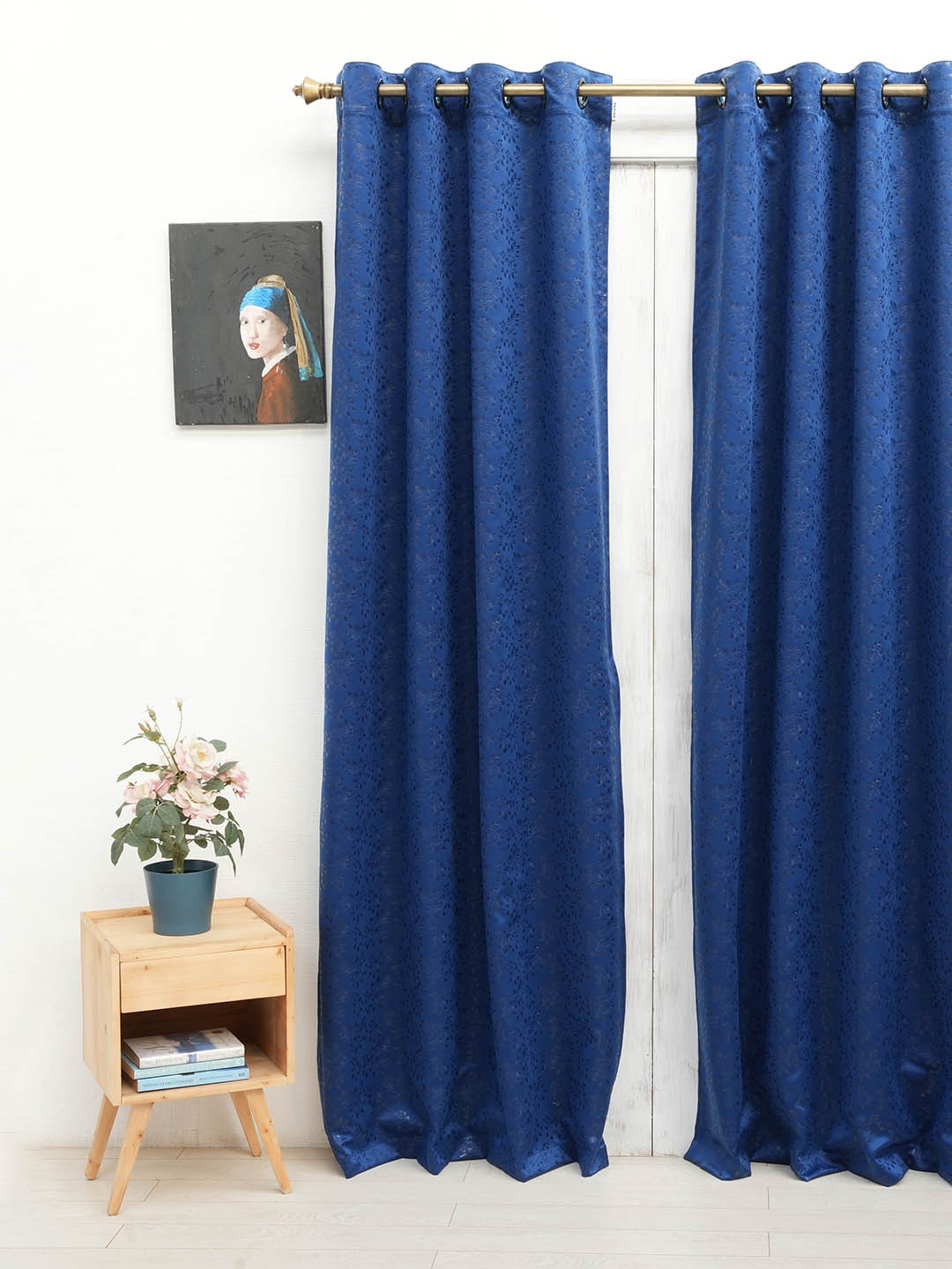

Ariana Navy Blue Floral Black Out Door Curtain