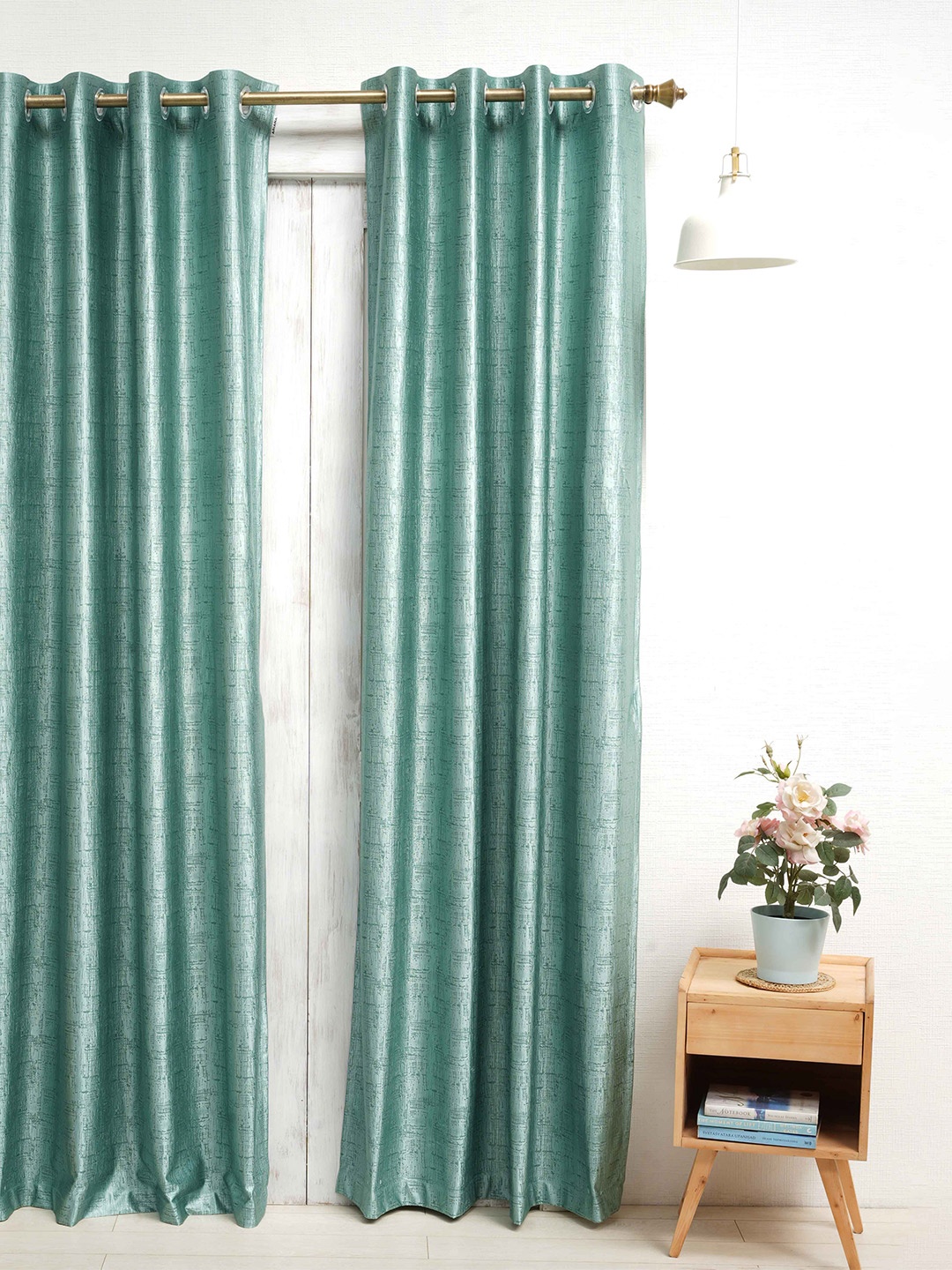 

Ariana Turquoise Blue Self Design Room Darkening Long Door Curtain