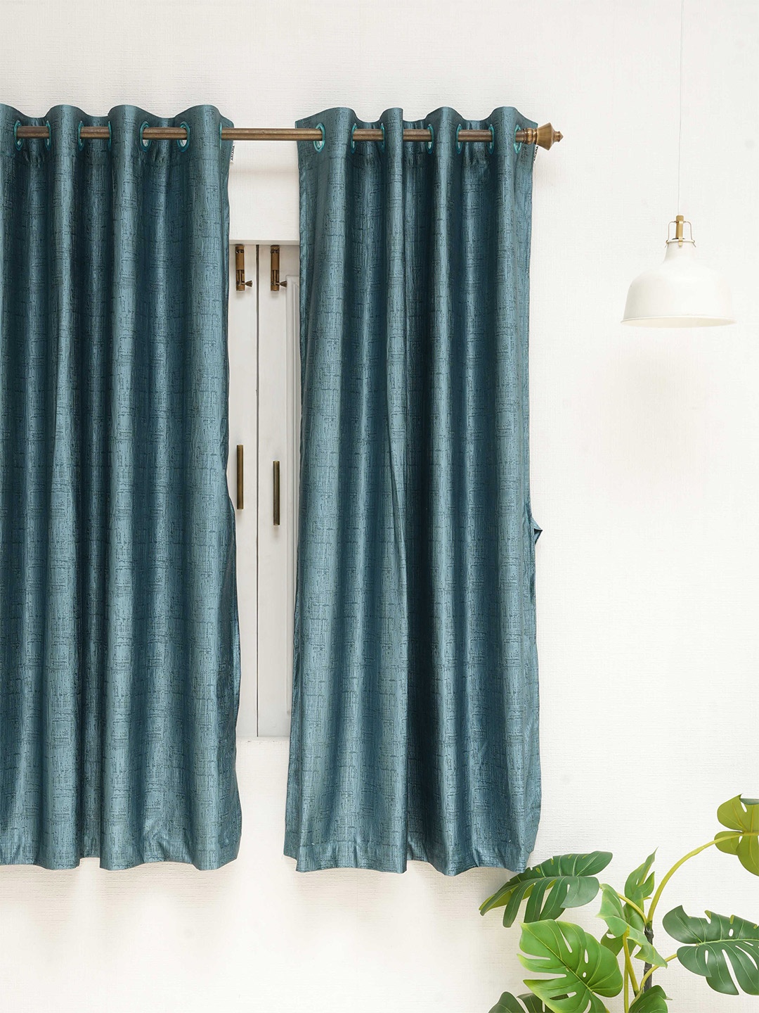 

Ariana Teal Self Design Room Darkening Window Curtain