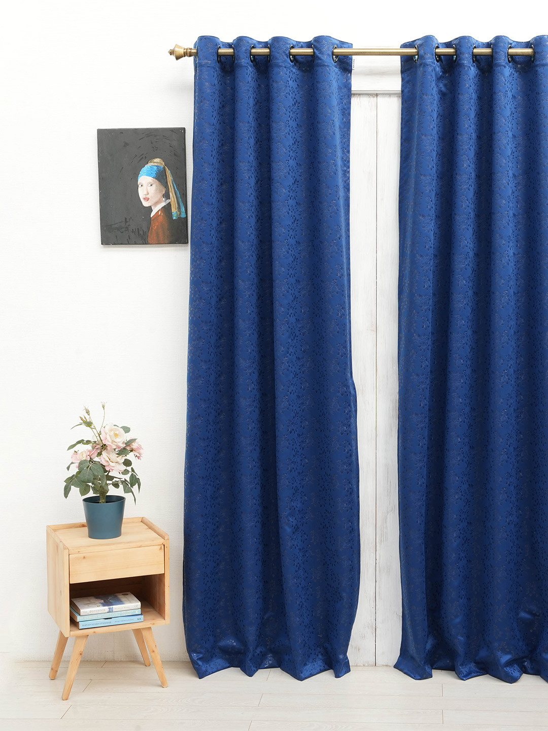 

Ariana Navy Blue Floral Black Out Long Door Curtain