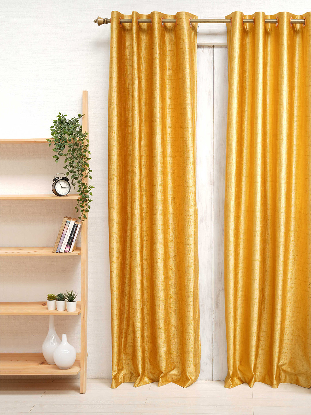 

Ariana Yellow Self Design Room Darkening Door Curtain