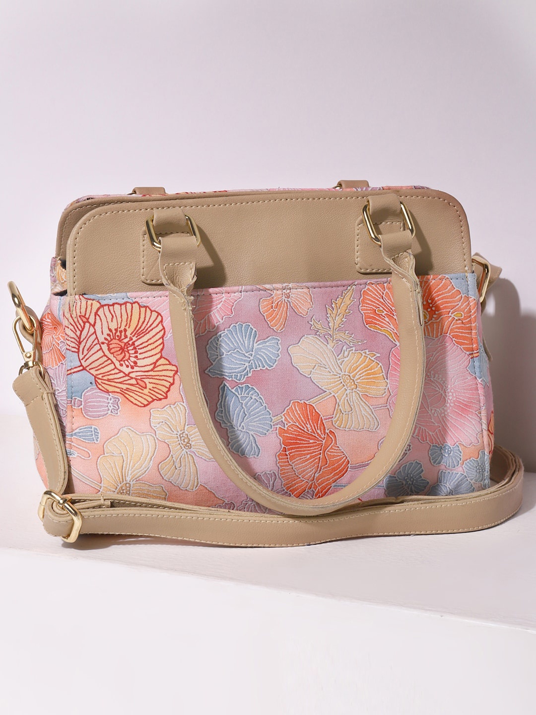 

DEEBACO Floral Printed Structured Cotton Shoulder Bag, Pink