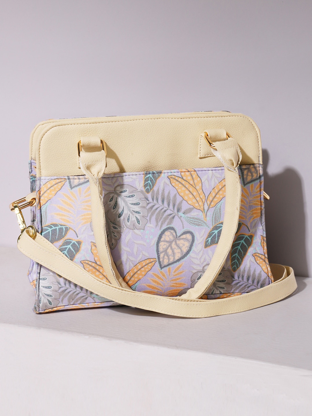 

DEEBACO Floral Printed Structured Cotton Handheld Bag, Lavender