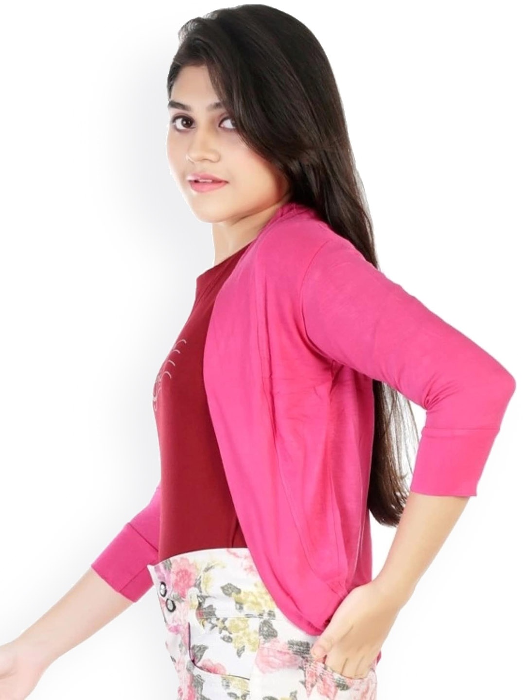 

CELEBRITY CLUB Girls Open Front Cotton Shrug, Pink