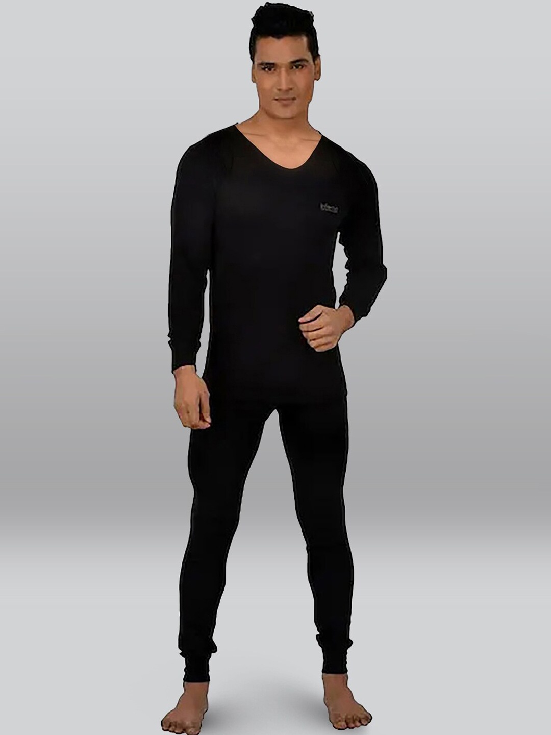 

INFERNO Round-Neck Cotton Thermal Set, Black