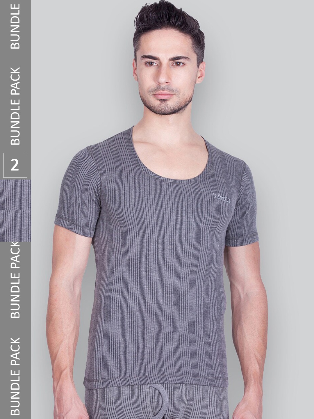 

INFERNO Pack Of 2 Stripped Thermal Tops, Grey