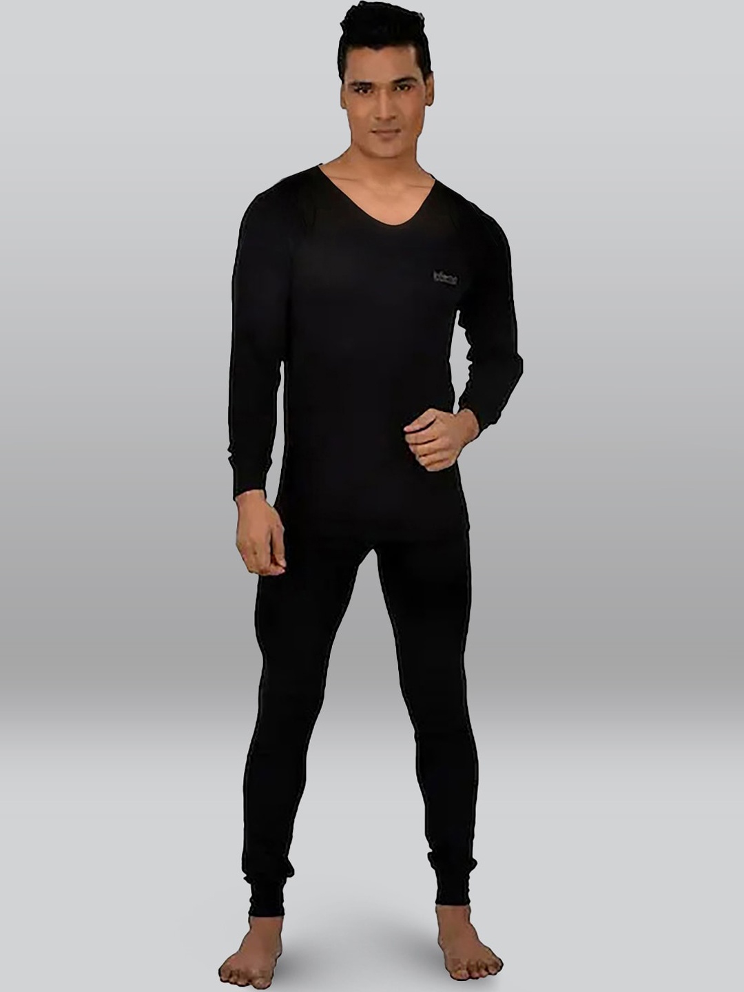 

INFERNO Round-Neck Cotton Top & Trouser Thermal Set, Black