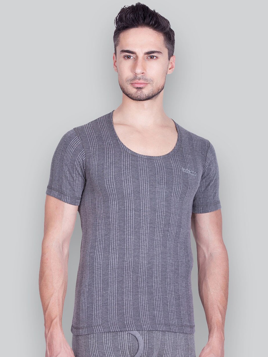 

INFERNO Stripped Ribbed Thermal Top, Grey