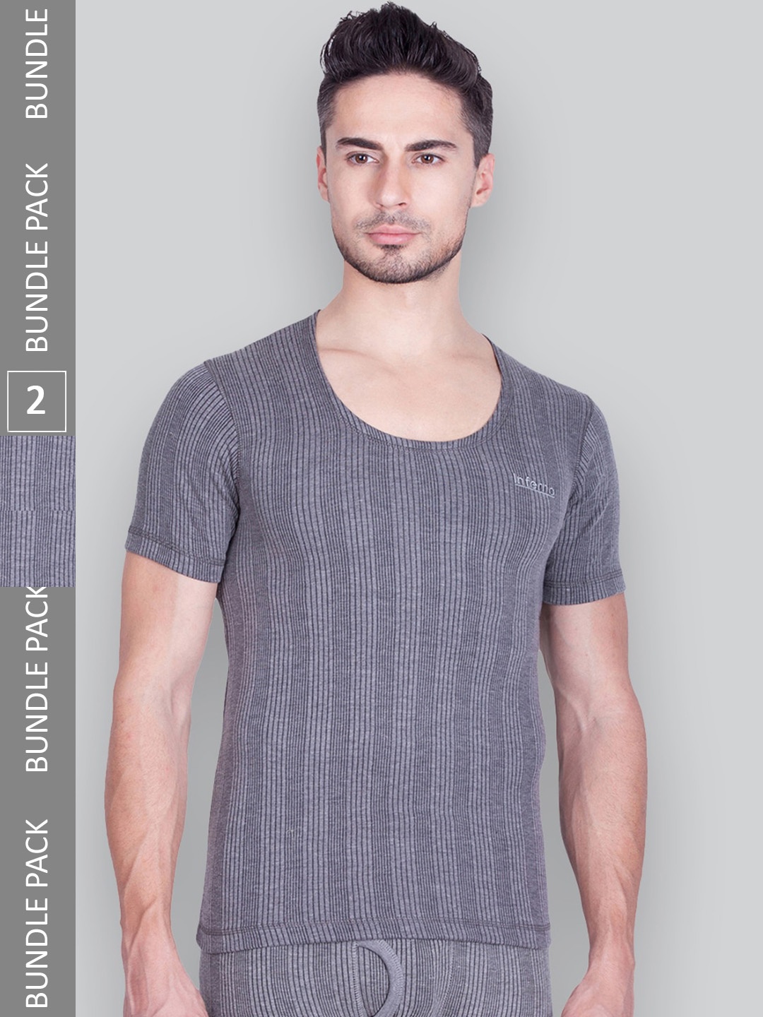 

INFERNO Pack Of 2 Ribbed Thermal Tops, Grey