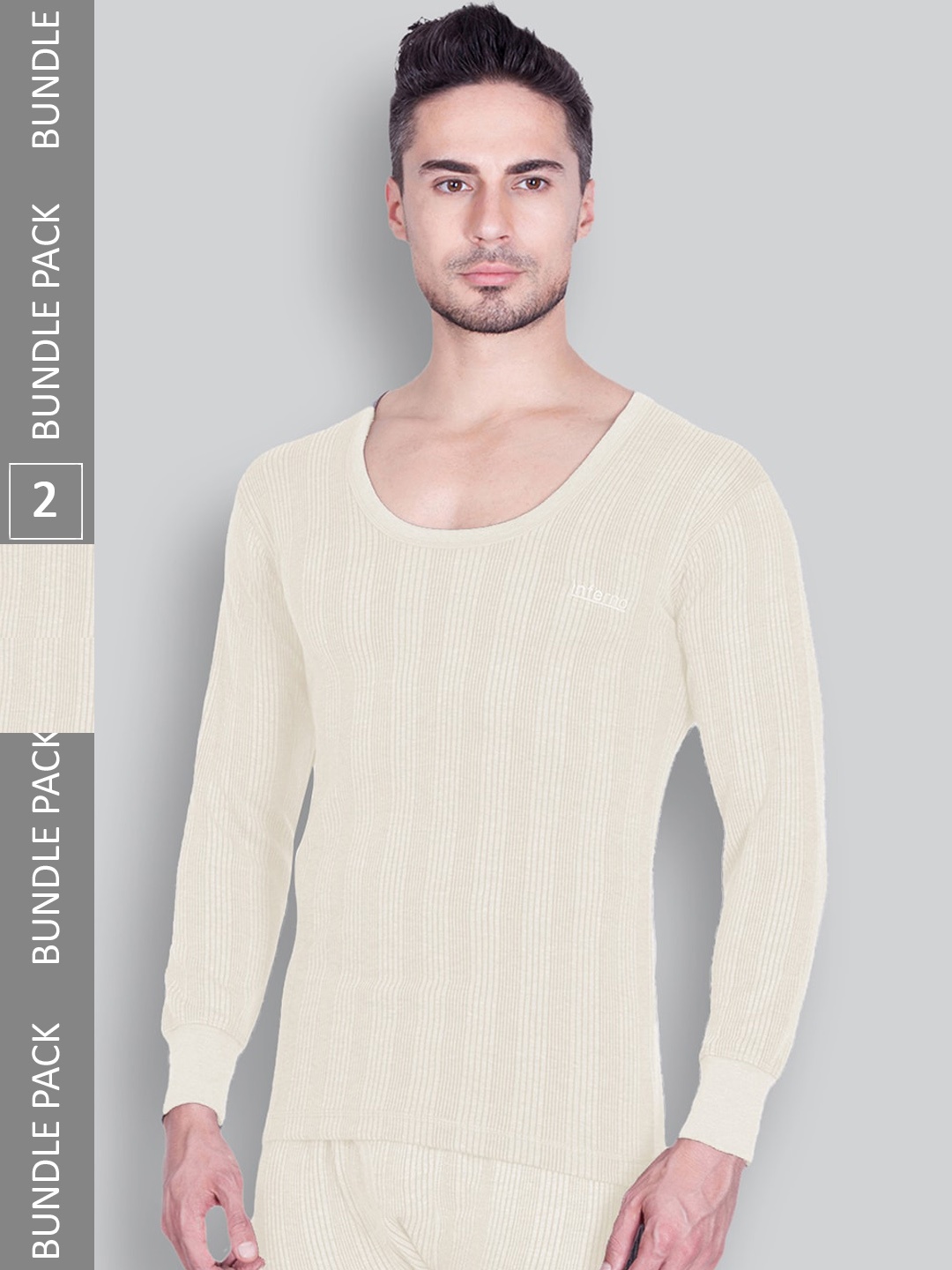 

INFERNO Pack Of 2 Stripped Ribbed Thermal Top, White