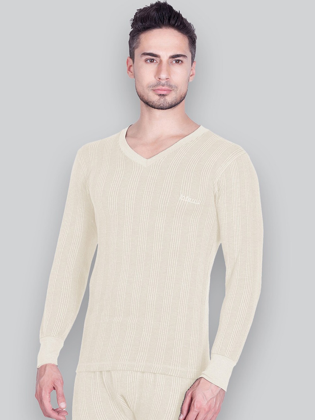 

INFERNO Stripped Ribbed Thermal Top, White