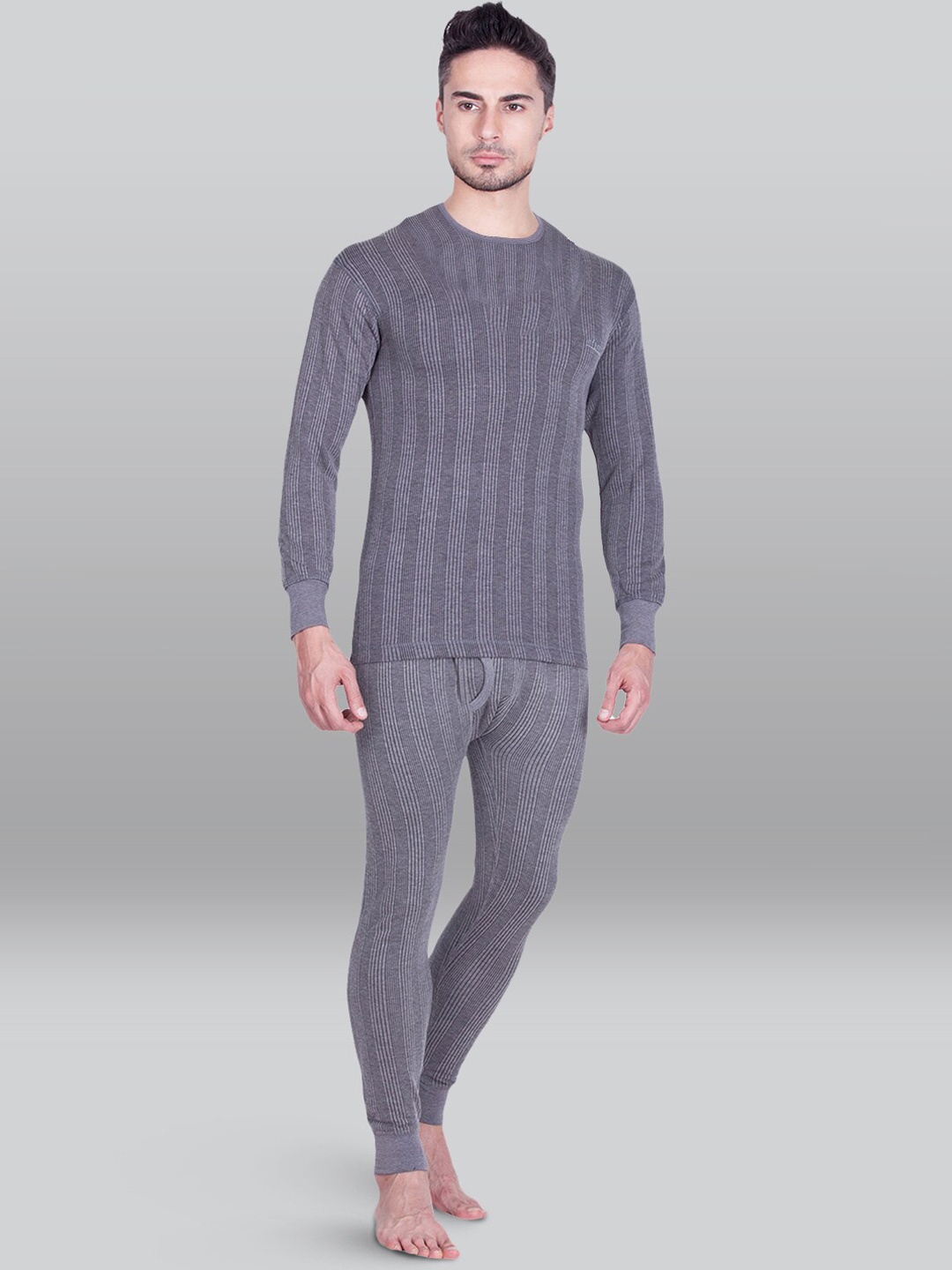 

INFERNO Men Ribbed Cotton Thermal Set, Grey