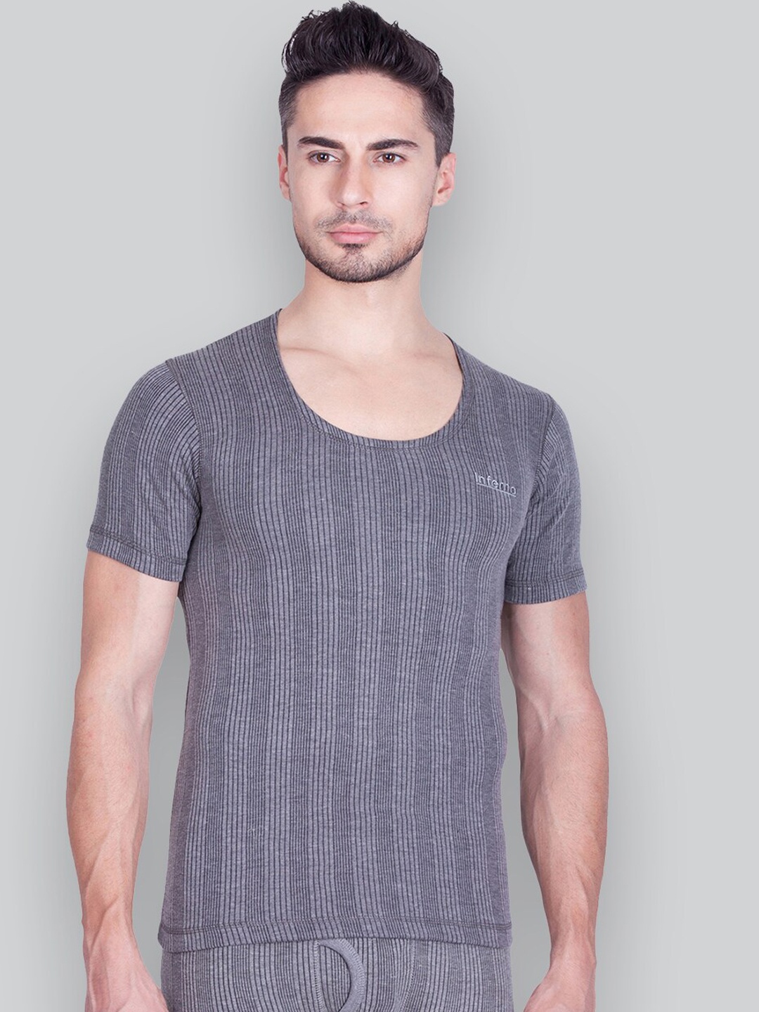 

INFERNO Stripped Round Neck Cotton Thermal Set, Grey