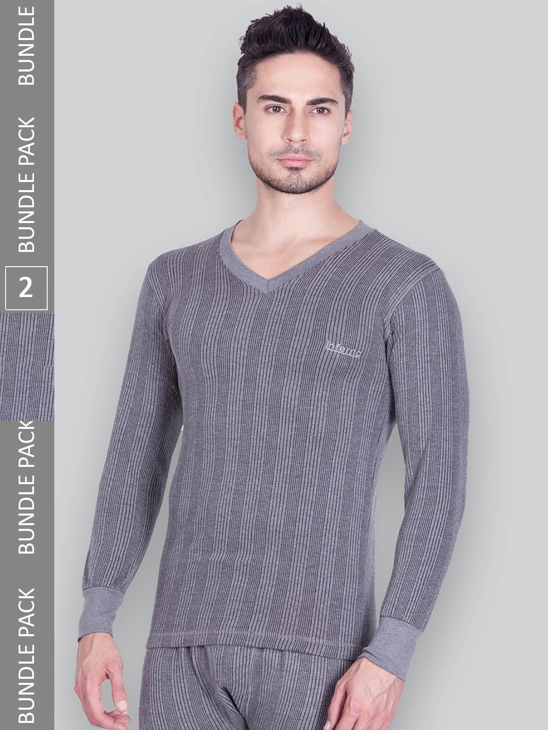 

INFERNO Pack Of 2 Stripped Thermal Tops, Grey