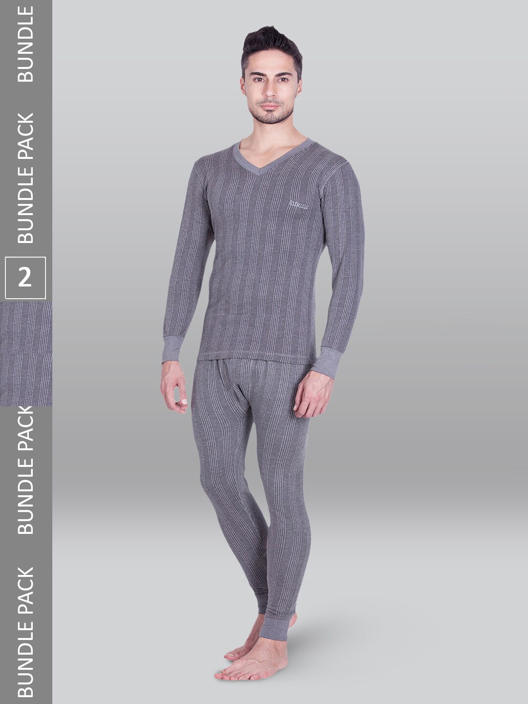 

INFERNO Pack of 2 Ribbed Cotton Thermal Sets, Grey