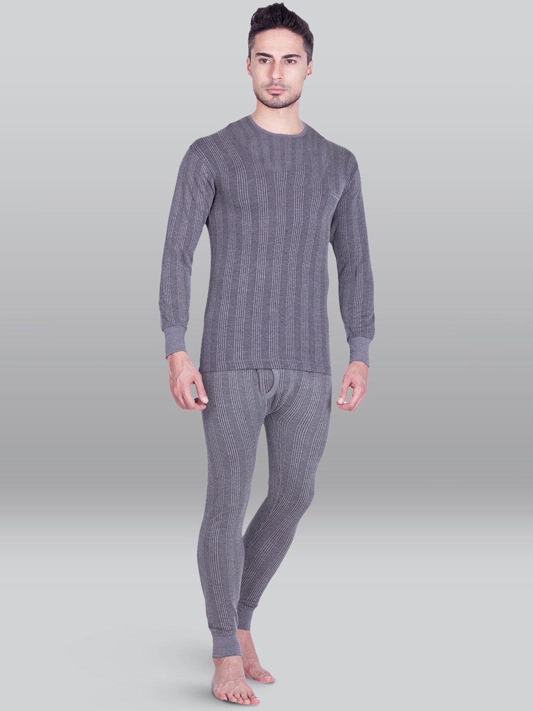 

INFERNO Striped Long Sleeves Cotton Thermal Set, Grey