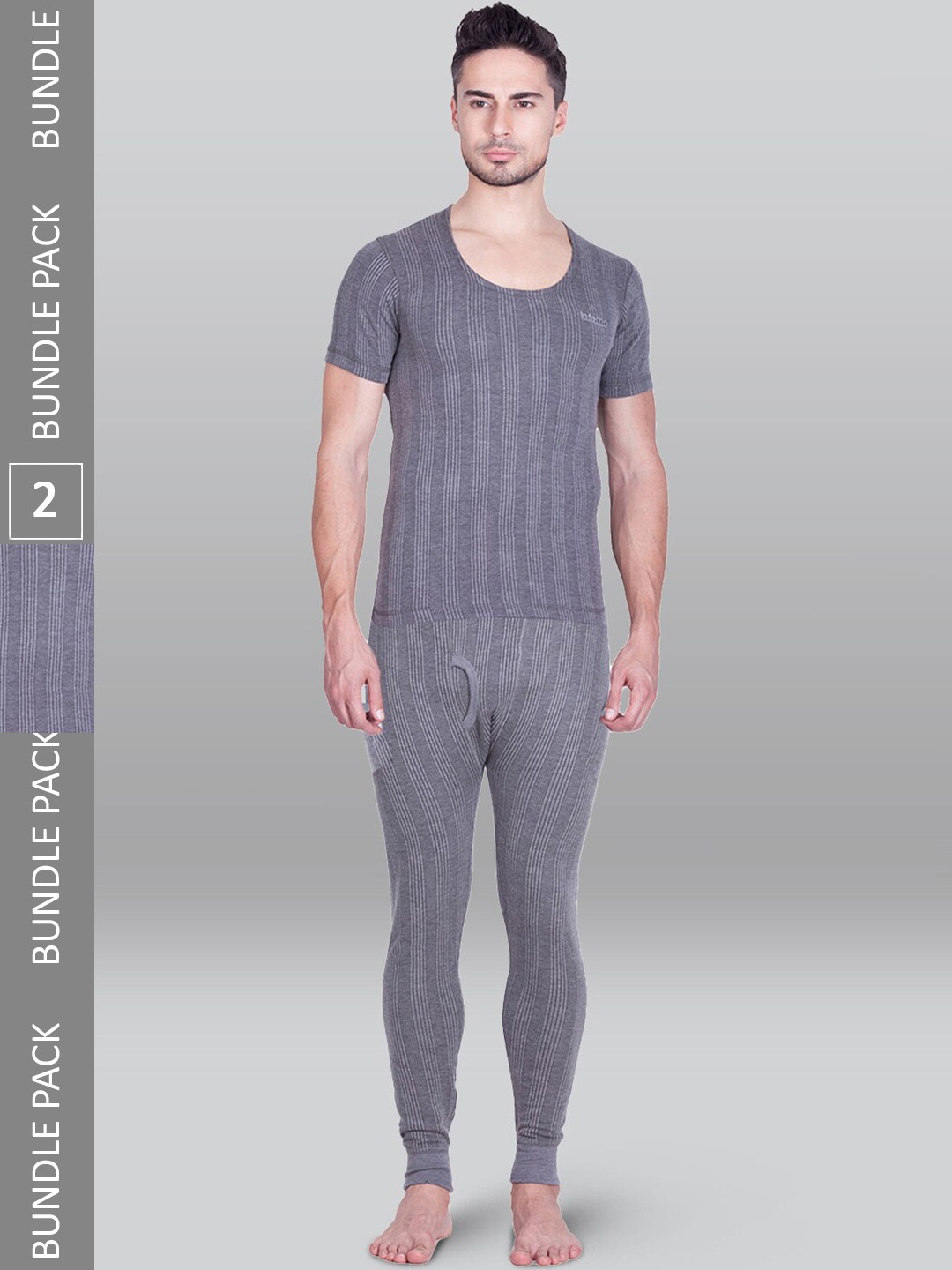 

INFERNO Pack Of 2 Striped Thermal Set, Grey