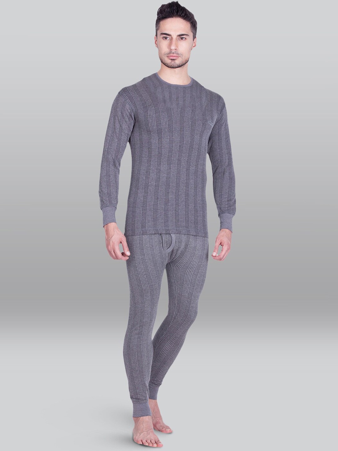 

INFERNO Men Ribbed Cotton Thermal T-Shirt & Trousers, Grey