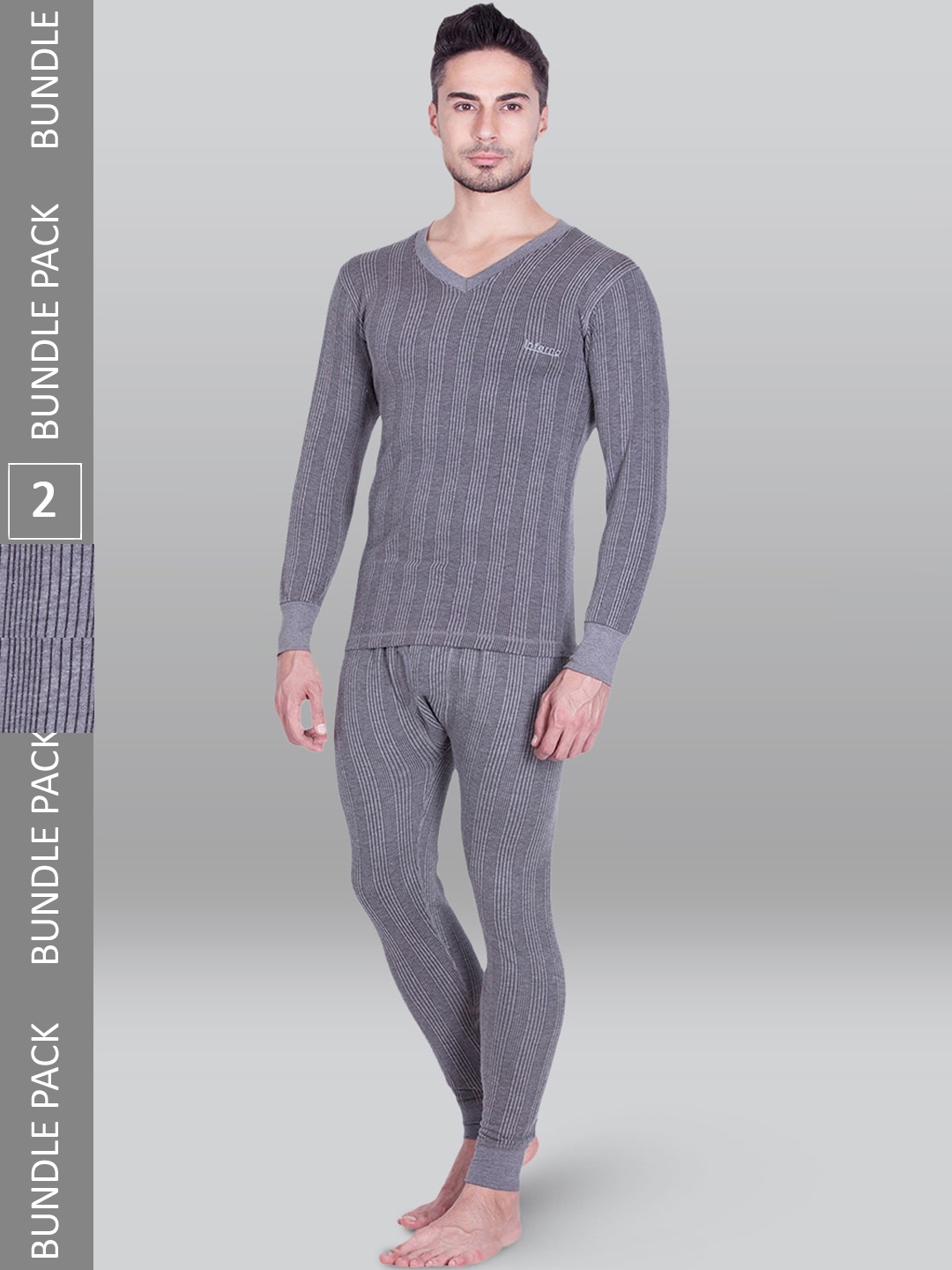 

INFERNO Pack Of 2 Striped Cotton Thermal Set, Grey