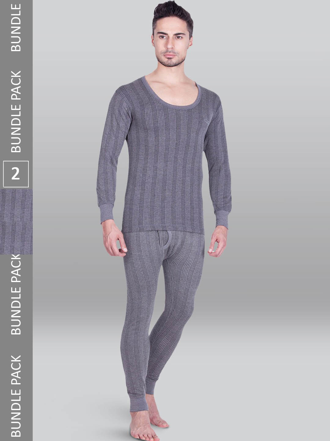 

INFERNO Pack of 2 Ribbed Cotton Thermal Sets, Grey