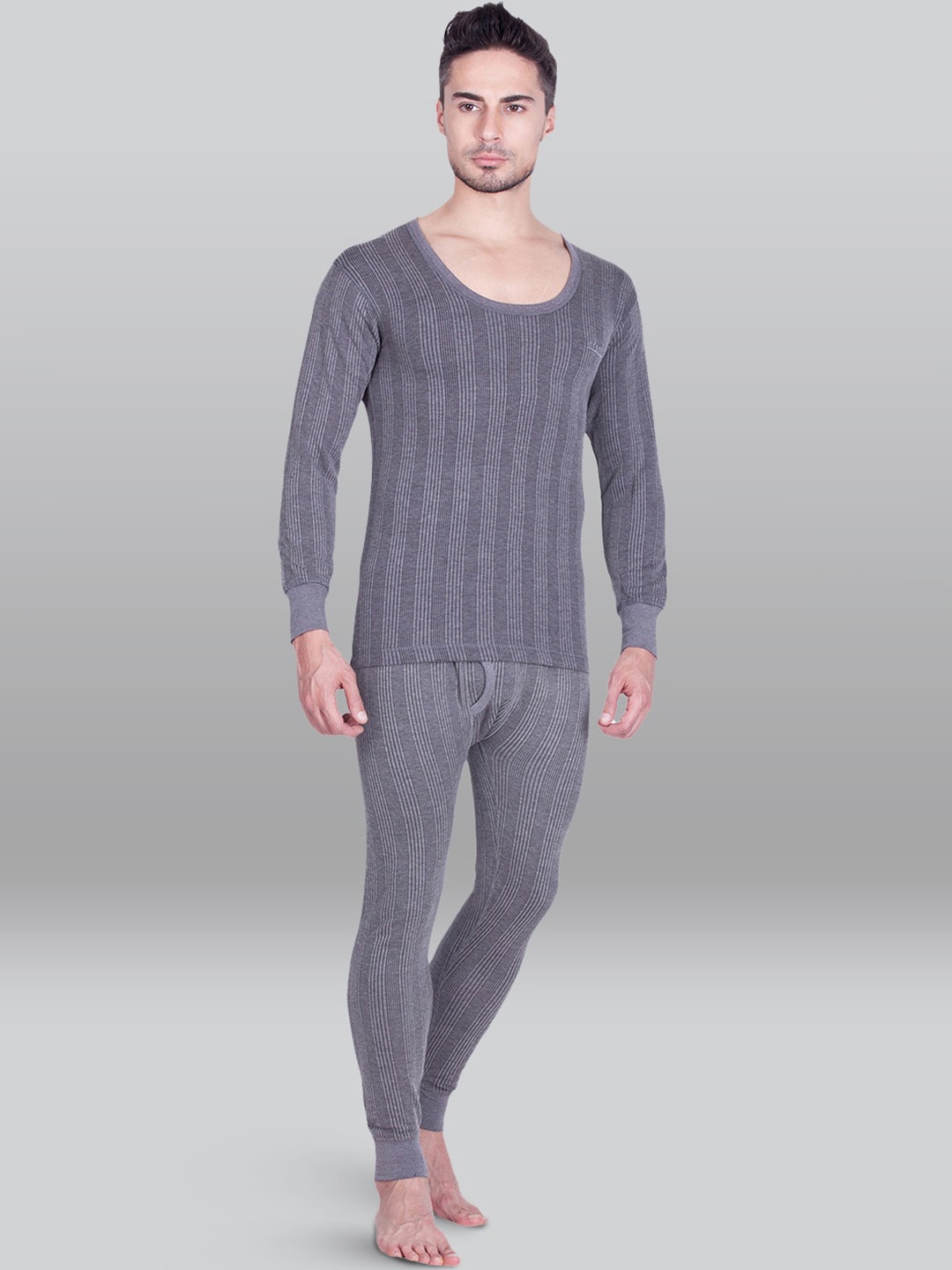 

INFERNO Striped Cotton Thermal Set, Grey