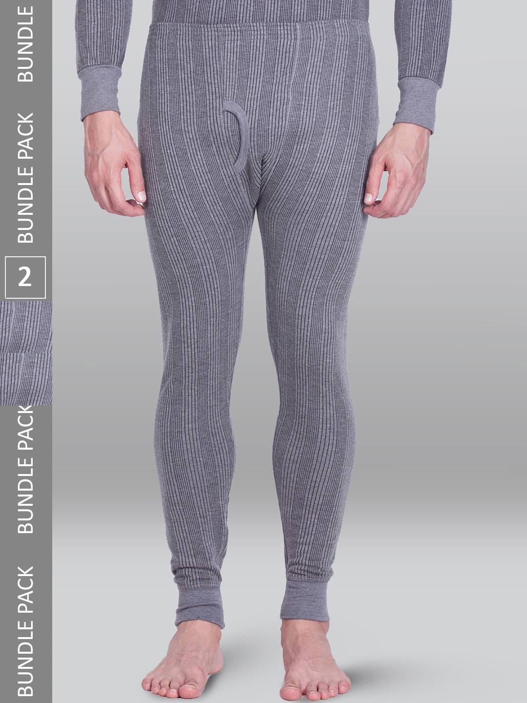 

INFERNO Men Pack Of 2 Cotton Cuffed Hem Thermal Bottoms, Grey