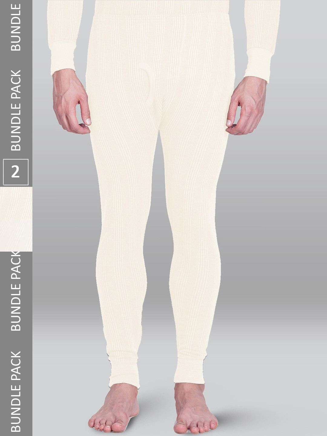 

INFERNO Men Pack of 2 Ribbed Cotton Thermal Bottoms, White
