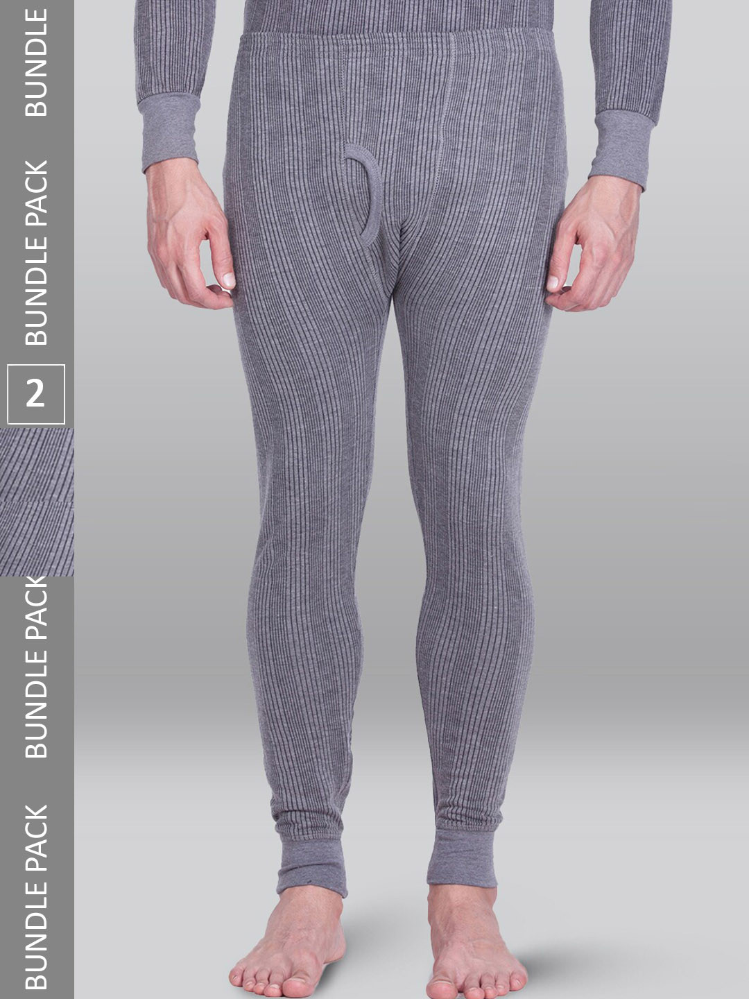 

INFERNO Men Pack Of 2 Striped Cotton Thermal Bottoms, Grey