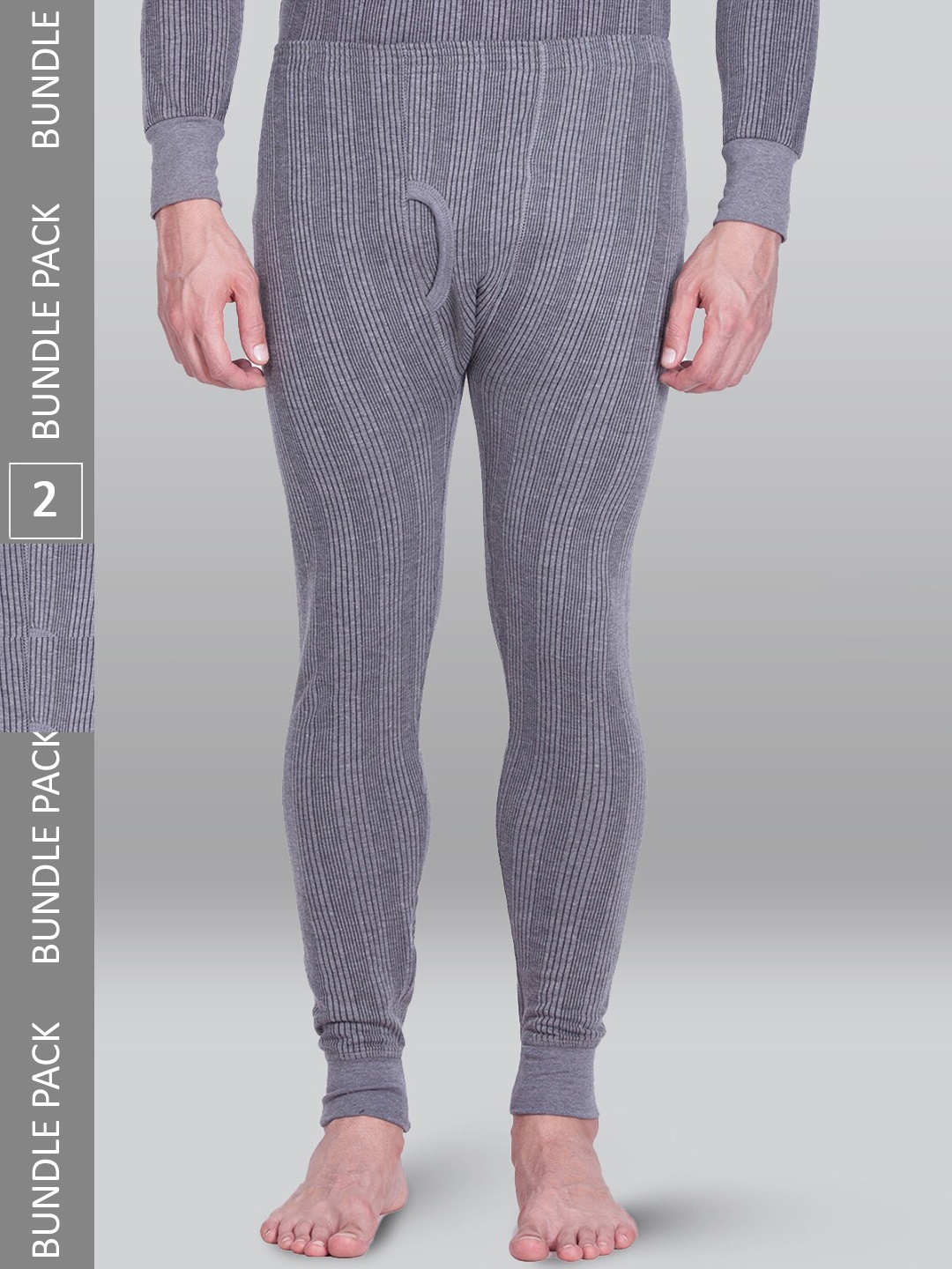 

INFERNO Men Pack of 2 Striped Thermal Bottoms, Grey