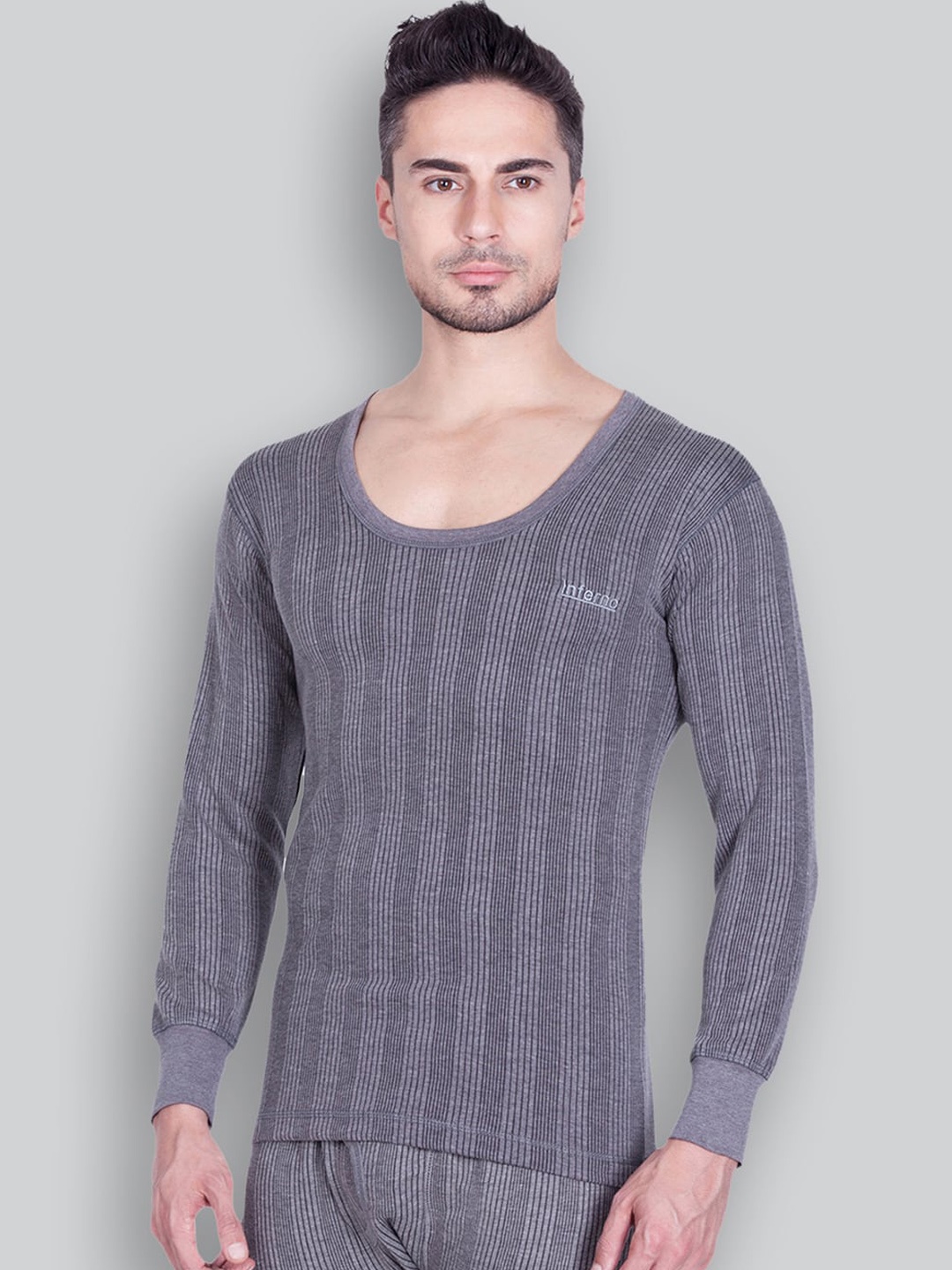 

INFERNO Striped Scoop Neck Thermal Top, Grey