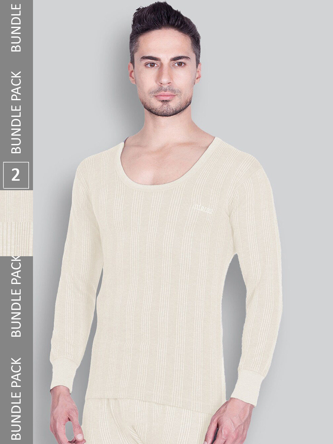 

INFERNO Pack Of 2 Ribbed Cotton Thermal Tops, Beige
