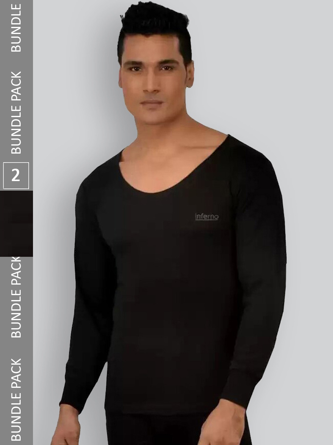 

INFERNO Men Pack Of 2 Round-Neck Thermal Tops, Black