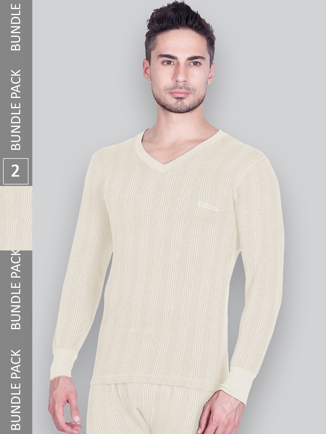 

INFERNO Pack Of 2 Striped Cotton Thermal Top, White