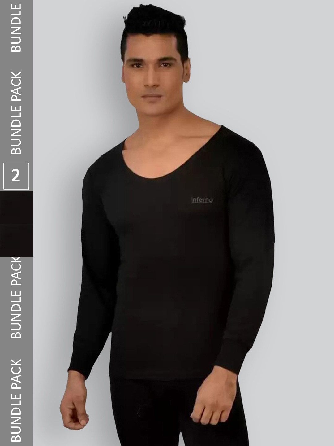 

INFERNO Pack Of 2 Round-Neck Thermal Tops, Black