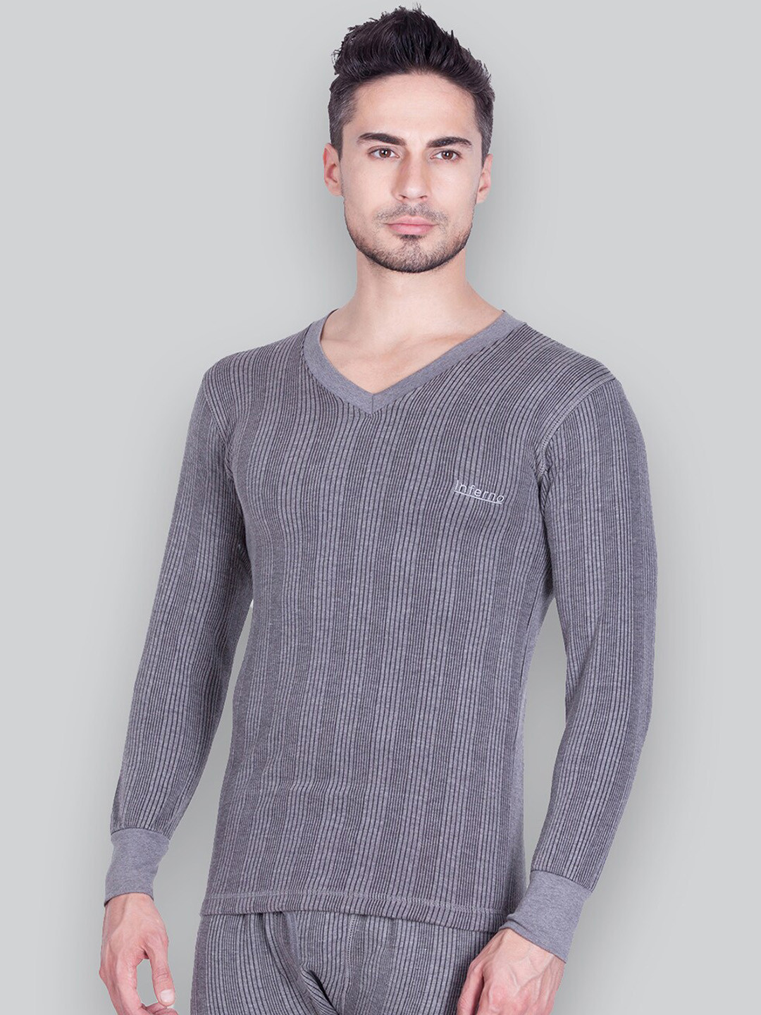 

INFERNO Striped V-Neck Thermal Top, Grey