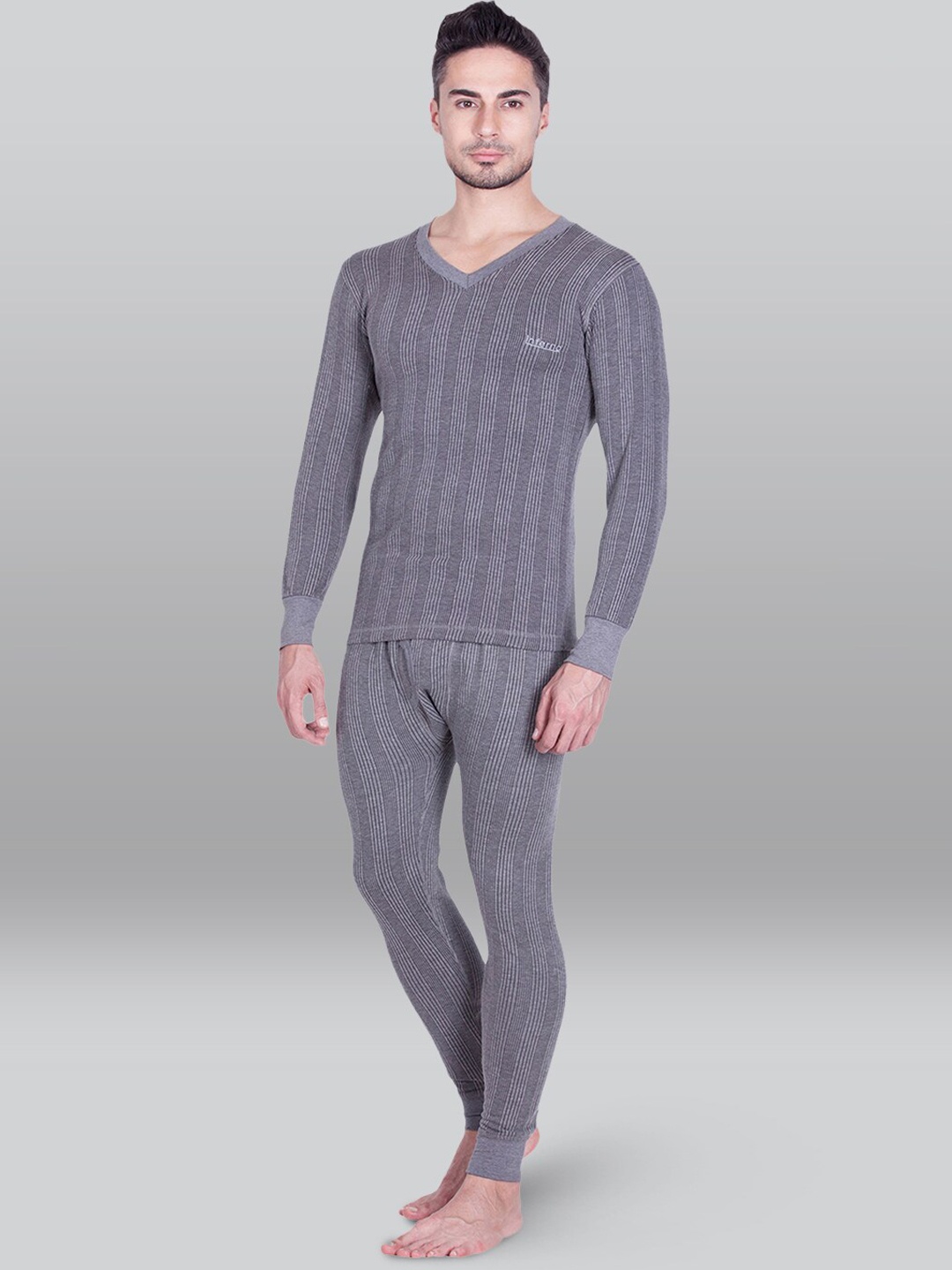 

INFERNO Striped Cotton Thermal Set, Grey