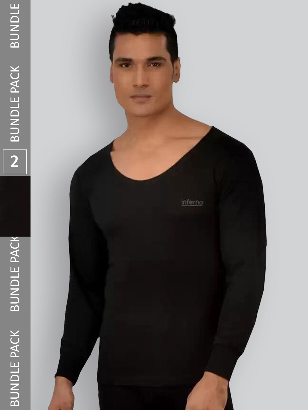 

INFERNO Pack Of 2 Round-Neck Thermal Tops, Black