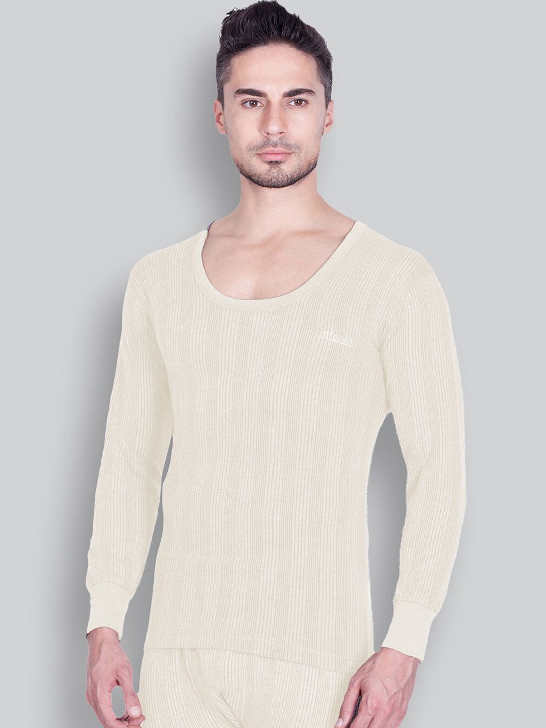 

INFERNO Striped Round-Neck Thermal Top, Cream