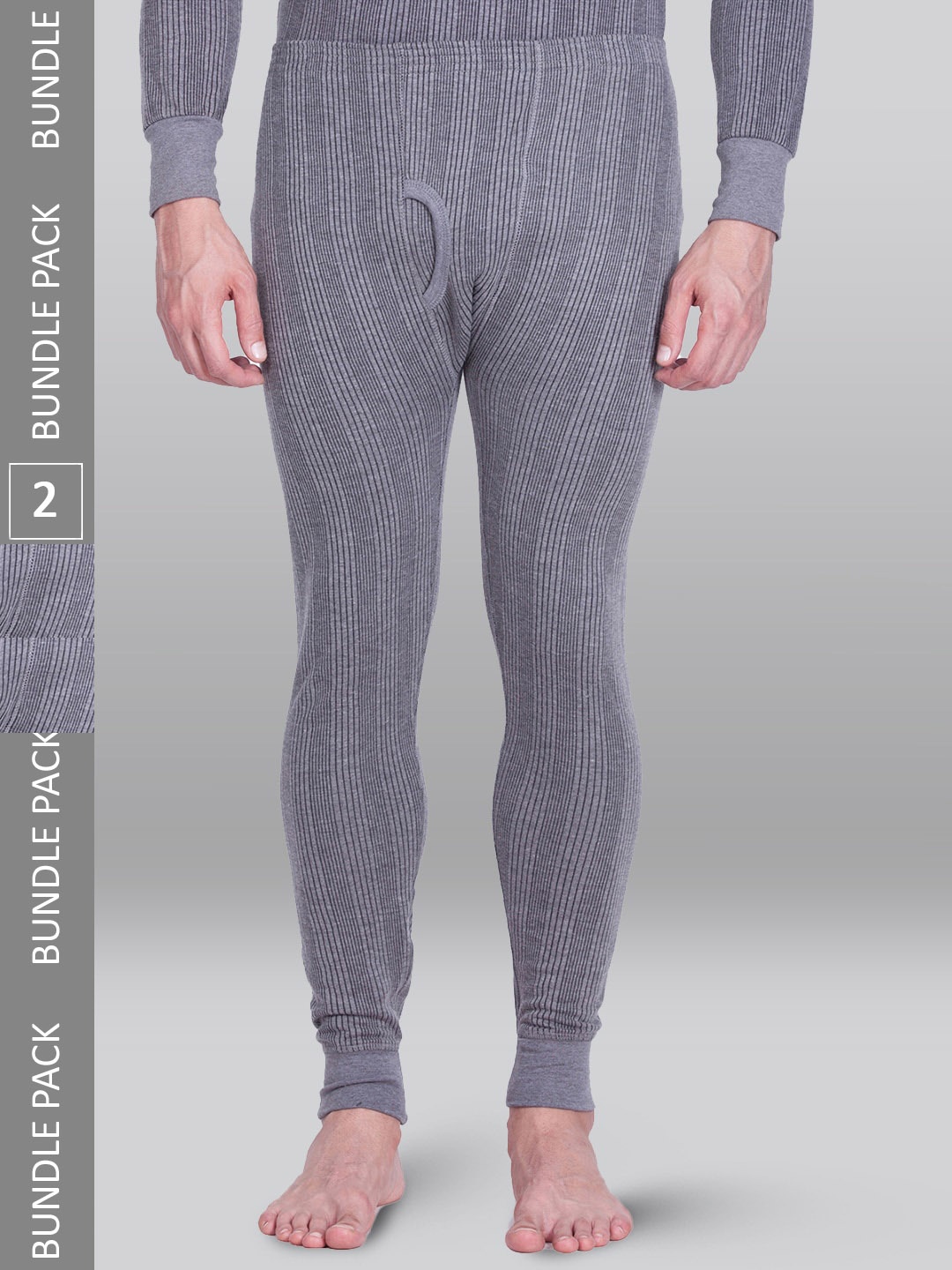 

INFERNO Men Pack Of 2 Ribbed Cotton Thermal Bottoms, Grey