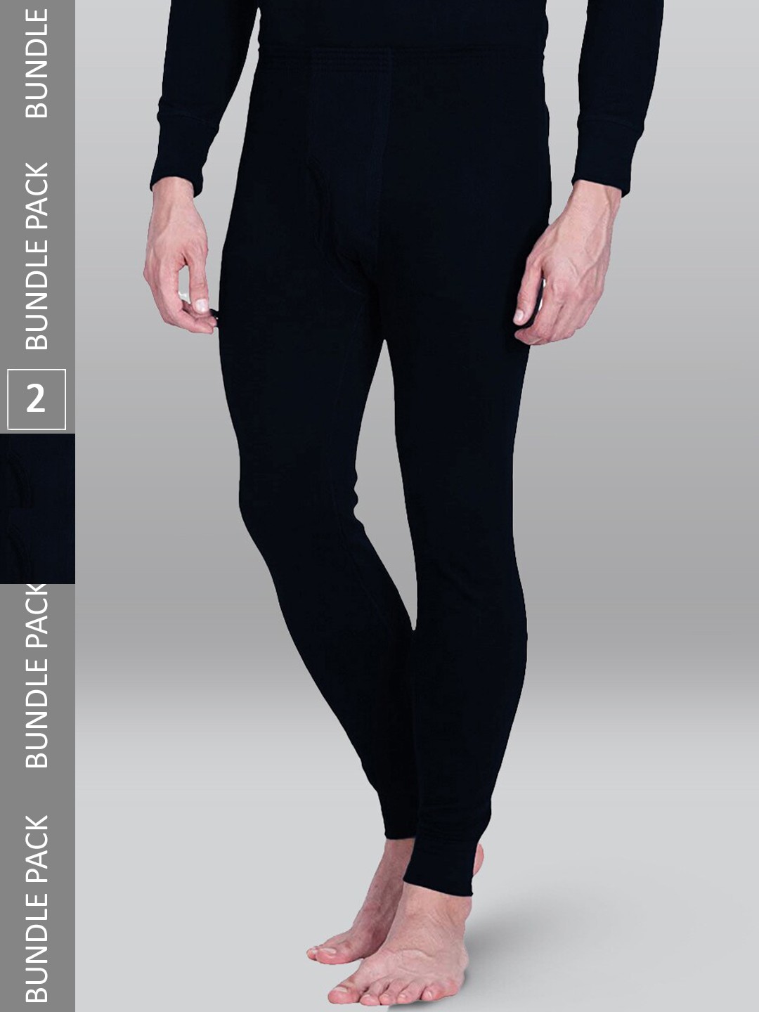 

INFERNO Men Pack Of 2 Combed Cotton Thermal Bottoms, Black
