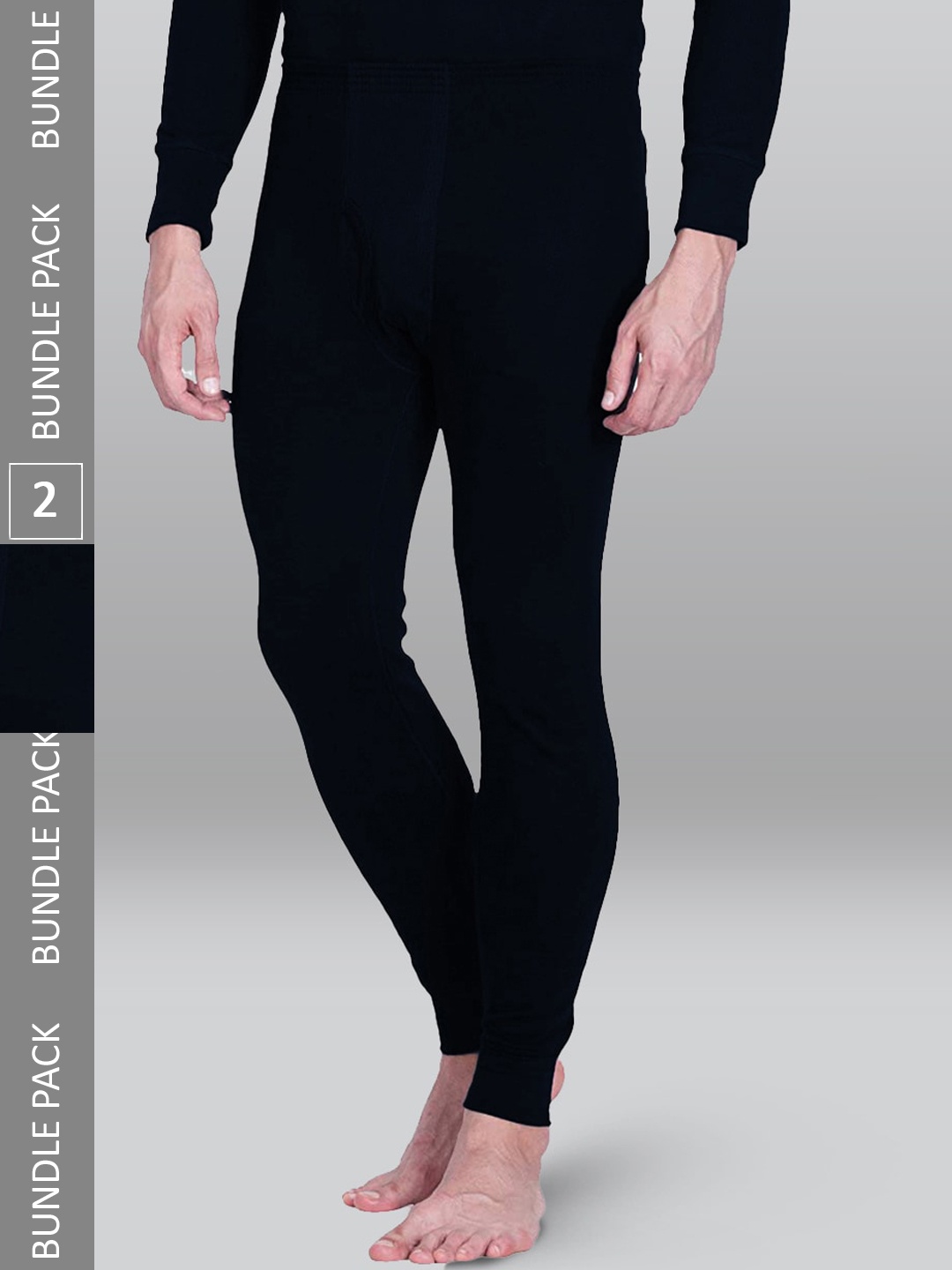

INFERNO Men Pack Of 2 Ribbed Cotton Thermal Bottoms, Black