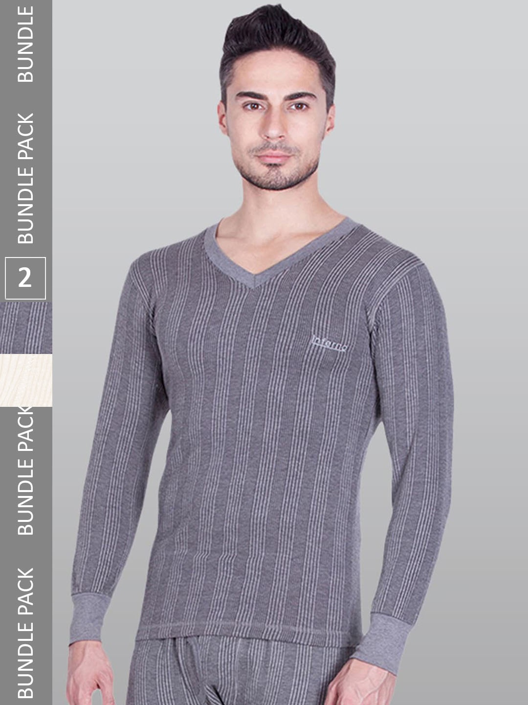 

INFERNO Pack Of 2 Striped Ribbed Cotton Thermal Tops, Assorted