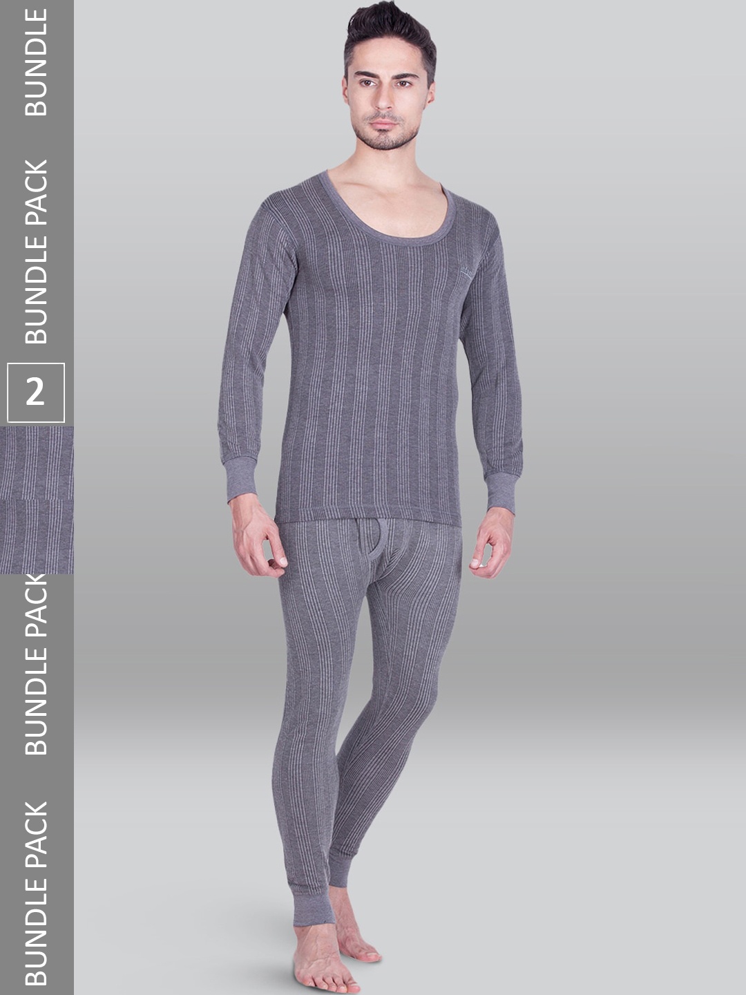 

INFERNO Pack Of 2 Striped Thermal Set, Grey