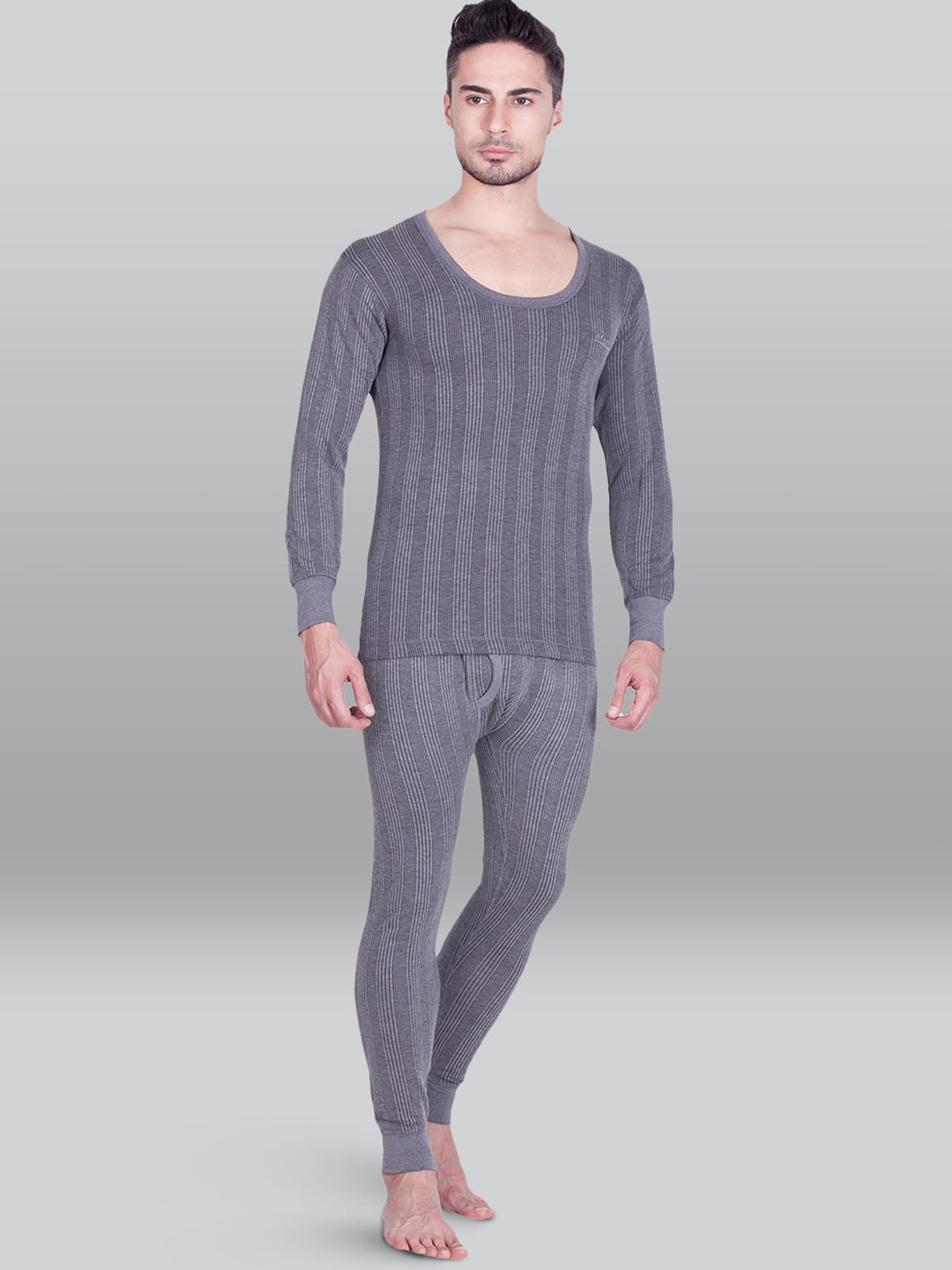 

INFERNO Ribbed Round Neck Cotton Thermal Set, Grey