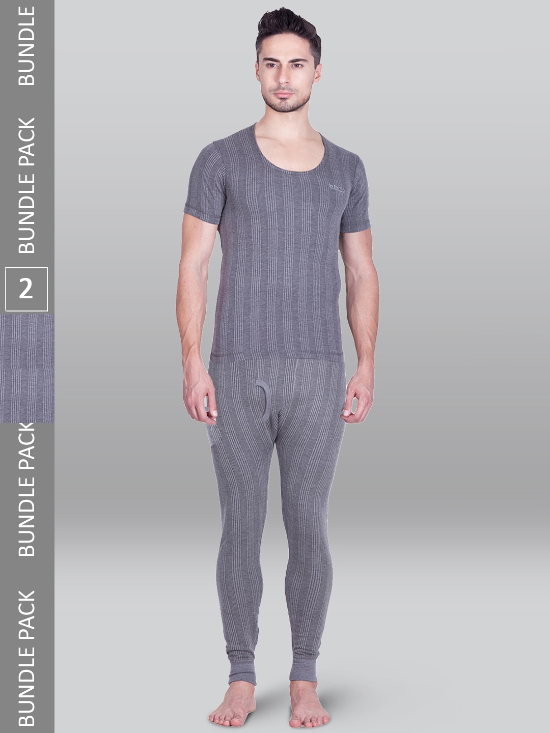 

INFERNO Pack of 2 Ribbed Cotton Thermal Sets, Grey