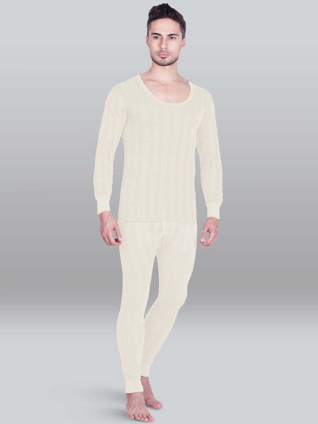 

INFERNO Men Ribbed Cotton Thermal T-Shirt & Trousers, Off white