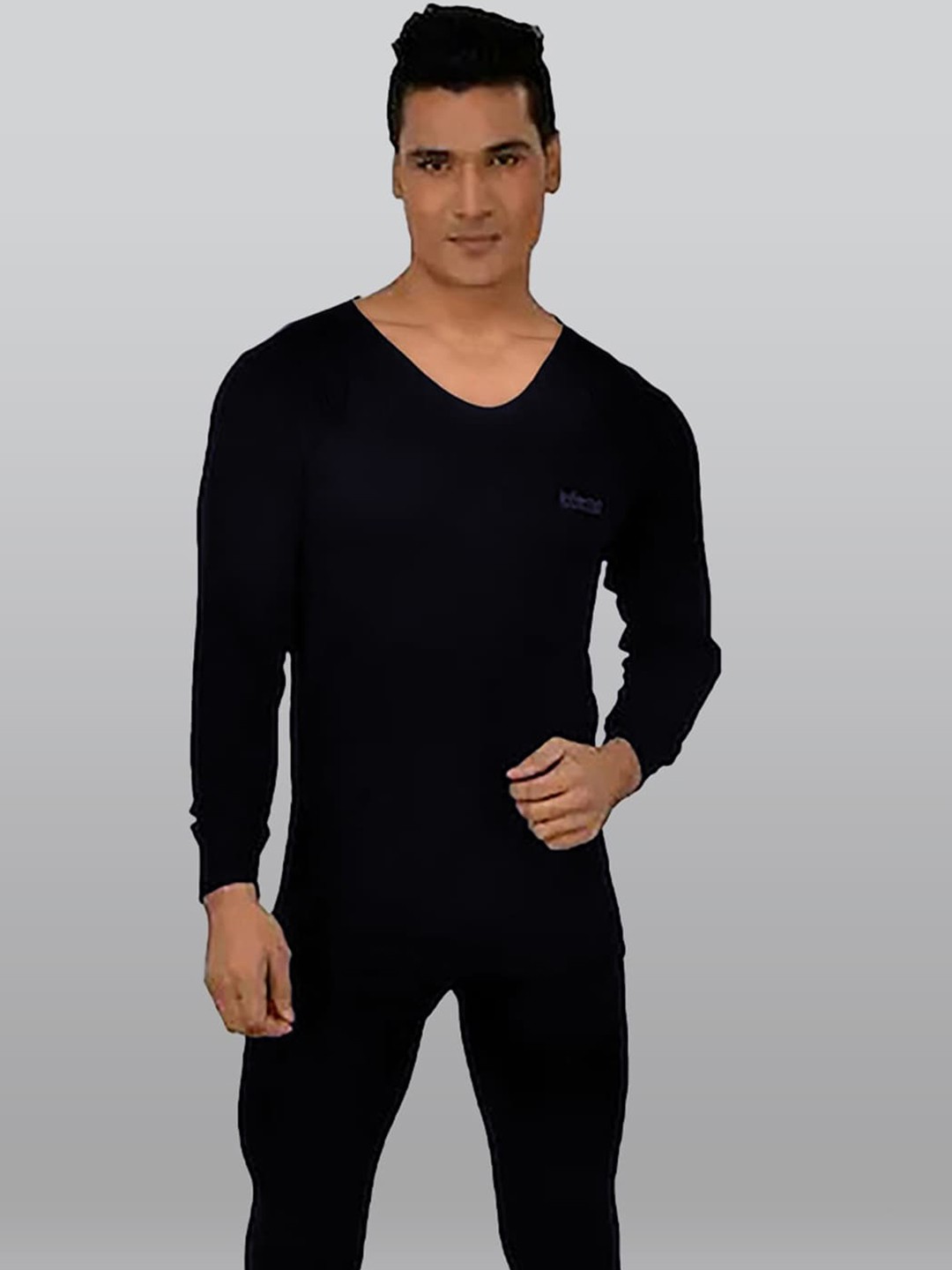 

INFERNO Round-Neck Long-Sleeves Cotton Thermal Tops, Black
