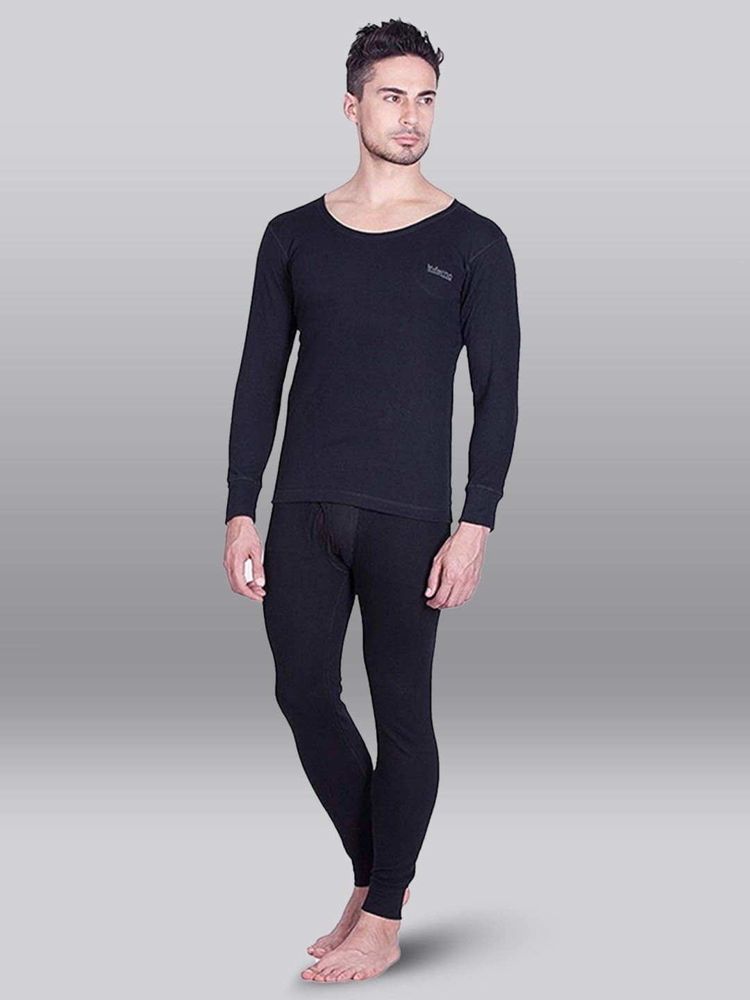 

INFERNO Round Neck Cuffed Hem Cotton Thermal Set, Blue